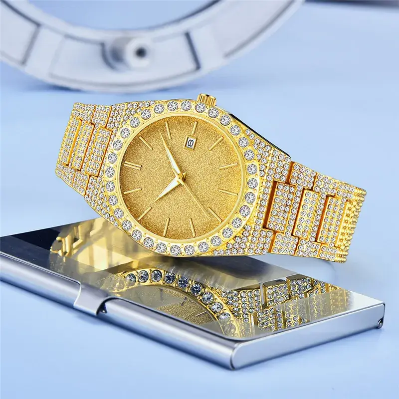 Cool Men's Diamond Gold Hip Hop Watch - Image 11
