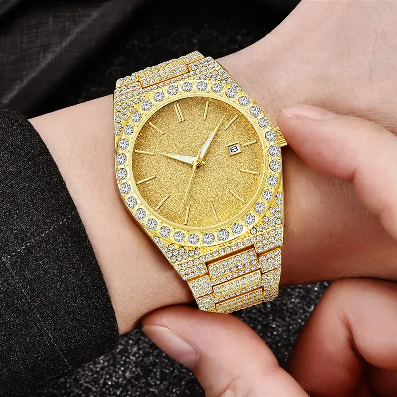 Cool Men's Diamond Gold Hip Hop Watch - Image 12