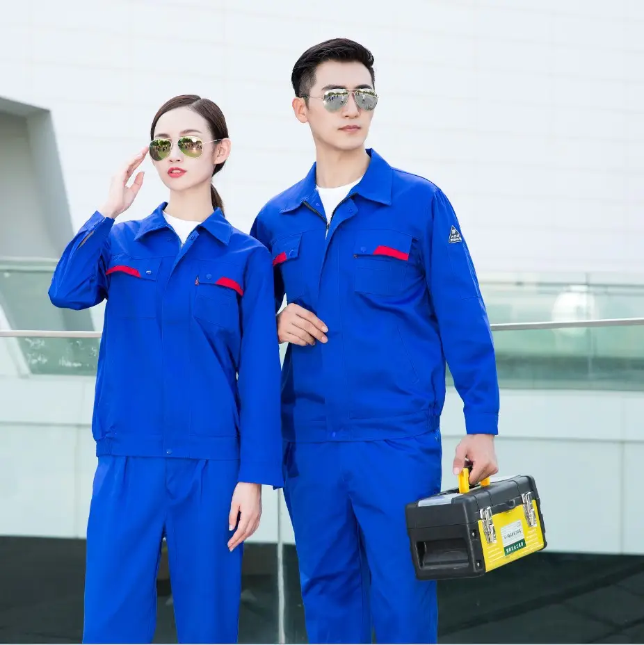 Men's Navy Blue Anti-Static Work Suit with Red Accents - Image 2