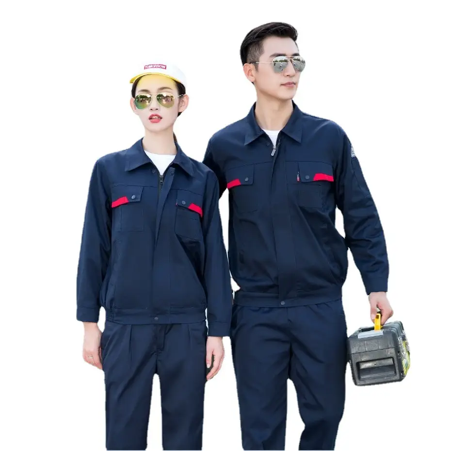 Men's Navy Blue Anti-Static Work Suit with Red Accents - Image 8
