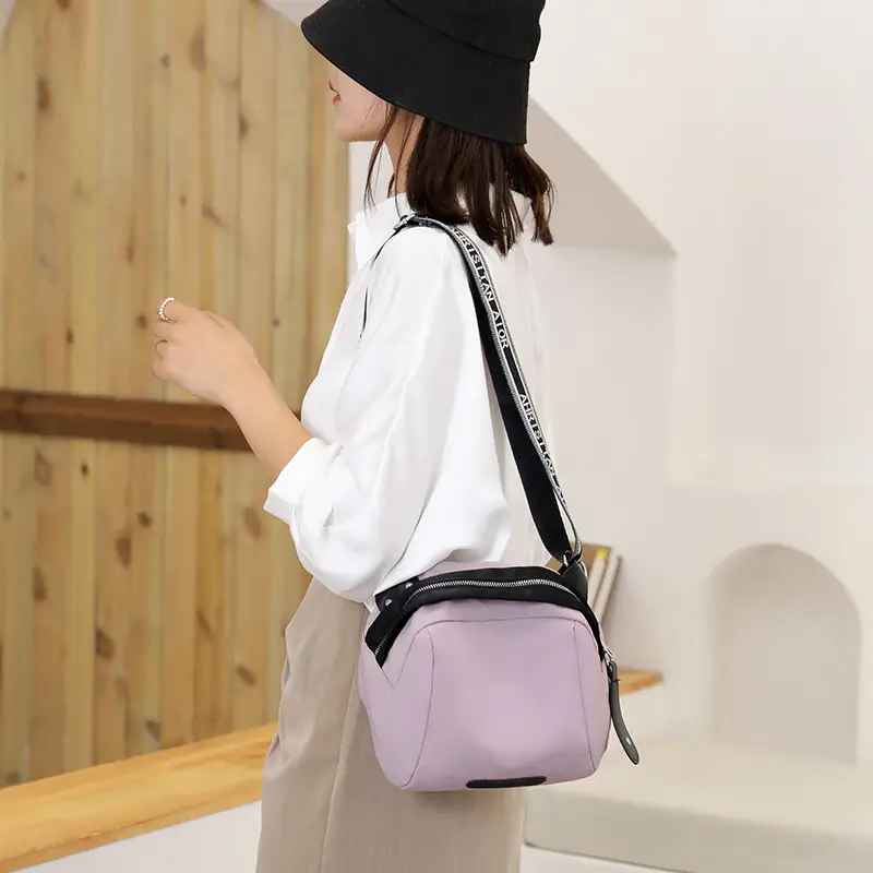 Women's Pink Nylon Shoulder Crossbody Bag - Image 8