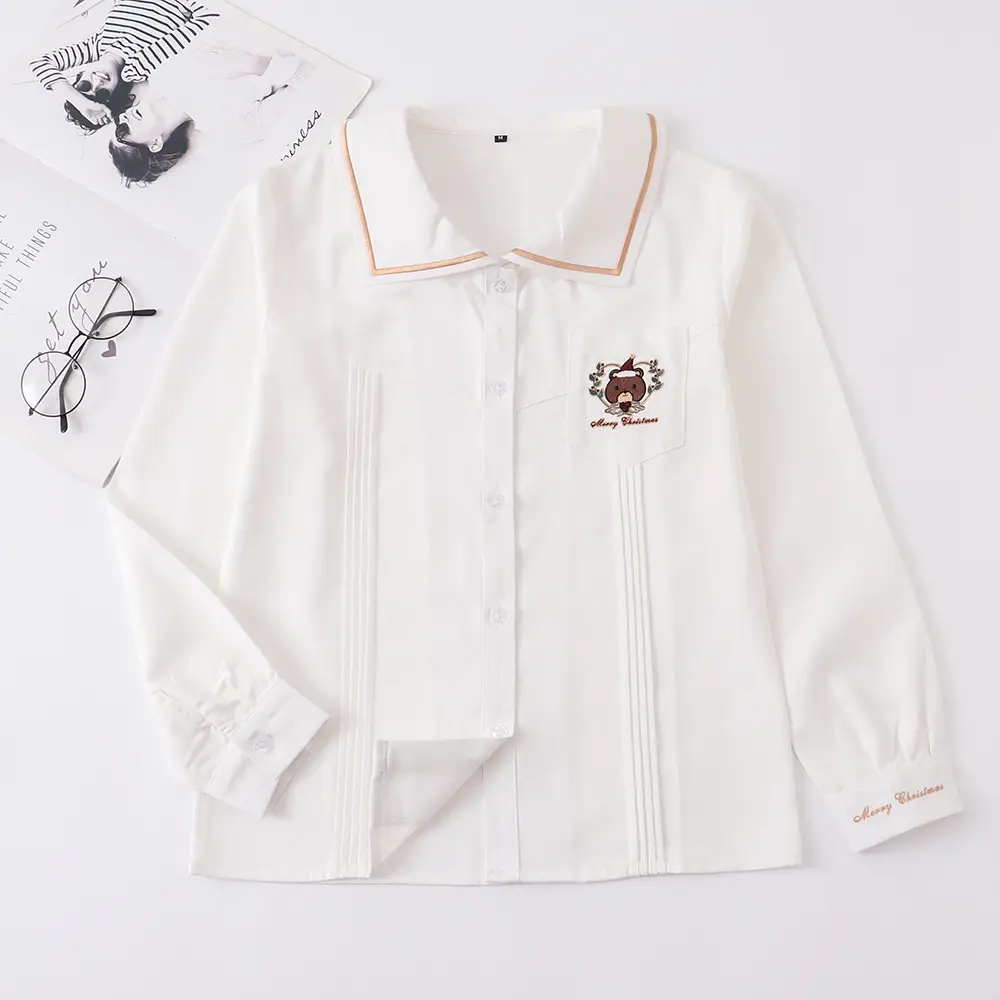 JK Uniform Embroidered Cardigan Sweater Red Coat Female College Style New Year Christmas Suit