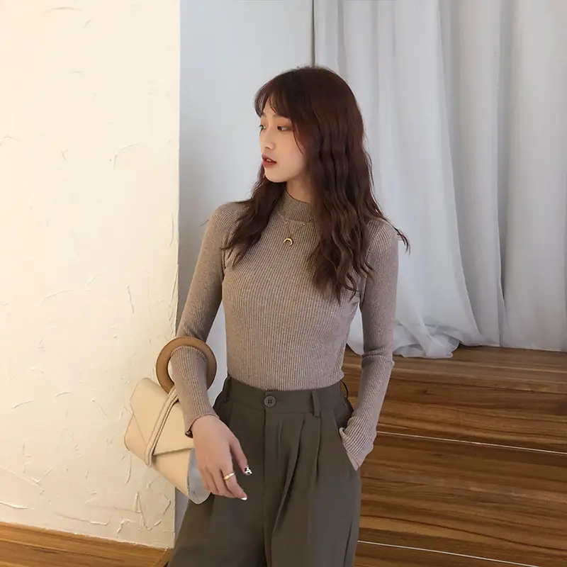 Women Half High Collar Sweater Winter Pullover Long Sleeve - Image 10