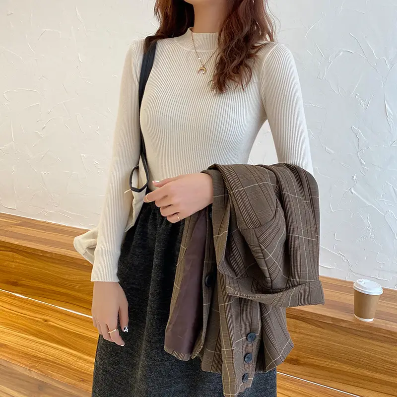 Women Half High Collar Sweater Winter Pullover Long Sleeve - Image 11