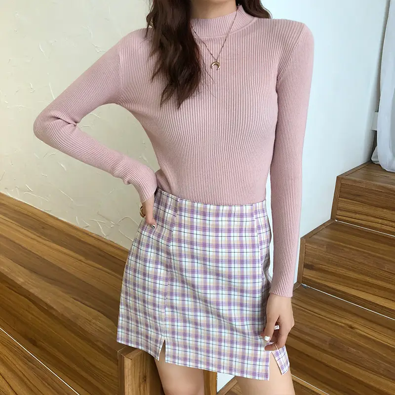 Women Half High Collar Sweater Winter Pullover Long Sleeve - Image 2