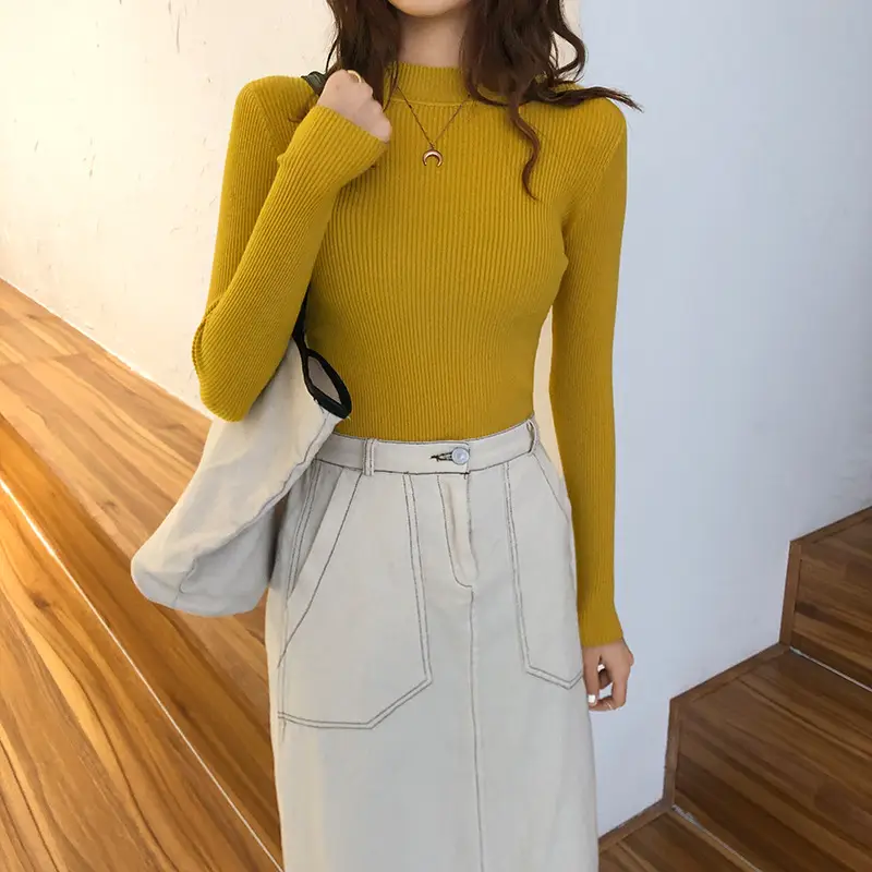 Women Half High Collar Sweater Winter Pullover Long Sleeve - Image 3