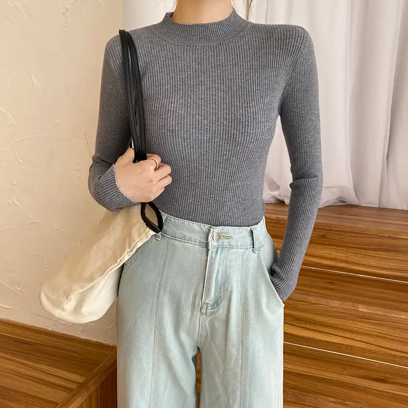 Women Half High Collar Sweater Winter Pullover Long Sleeve - Image 5