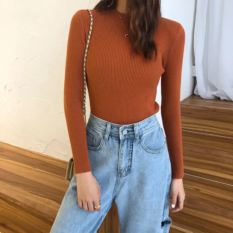 Women Half High Collar Sweater Winter Pullover Long Sleeve - Image 7