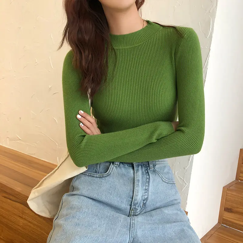 Women Half High Collar Sweater Winter Pullover Long Sleeve - Image 9