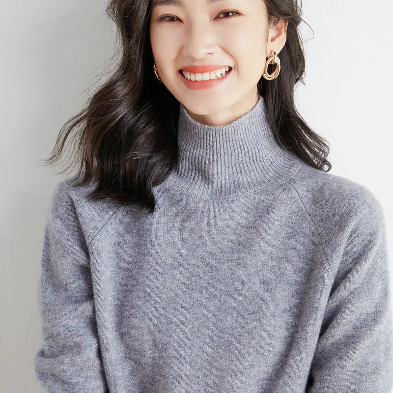 Women Grey Knit High Neck Sweater Winter - Image 17