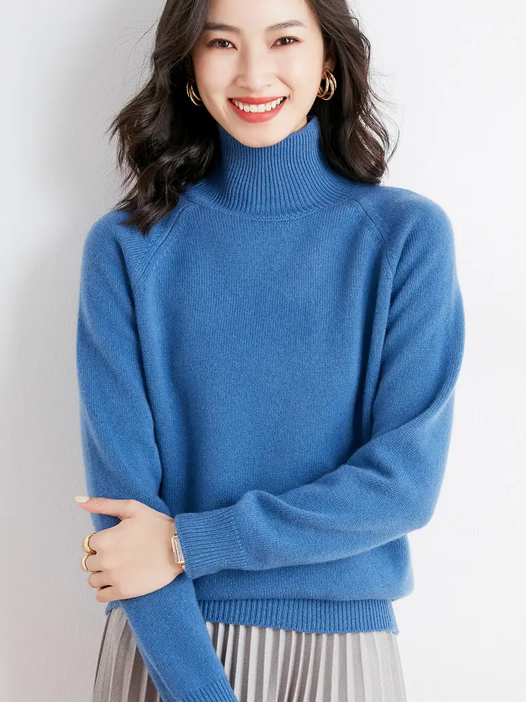 Women Grey Knit High Neck Sweater Winter - Image 10