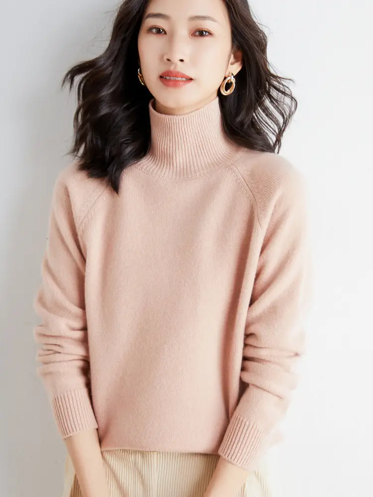 Women Grey Knit High Neck Sweater Winter - Image 3