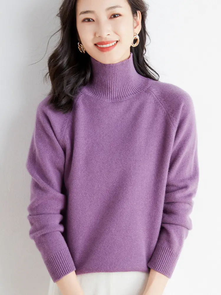 Women Grey Knit High Neck Sweater Winter - Image 4