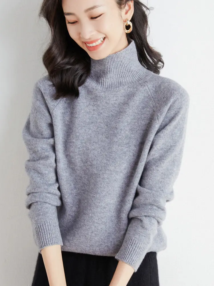 Women Grey Knit High Neck Sweater Winter - Image 5
