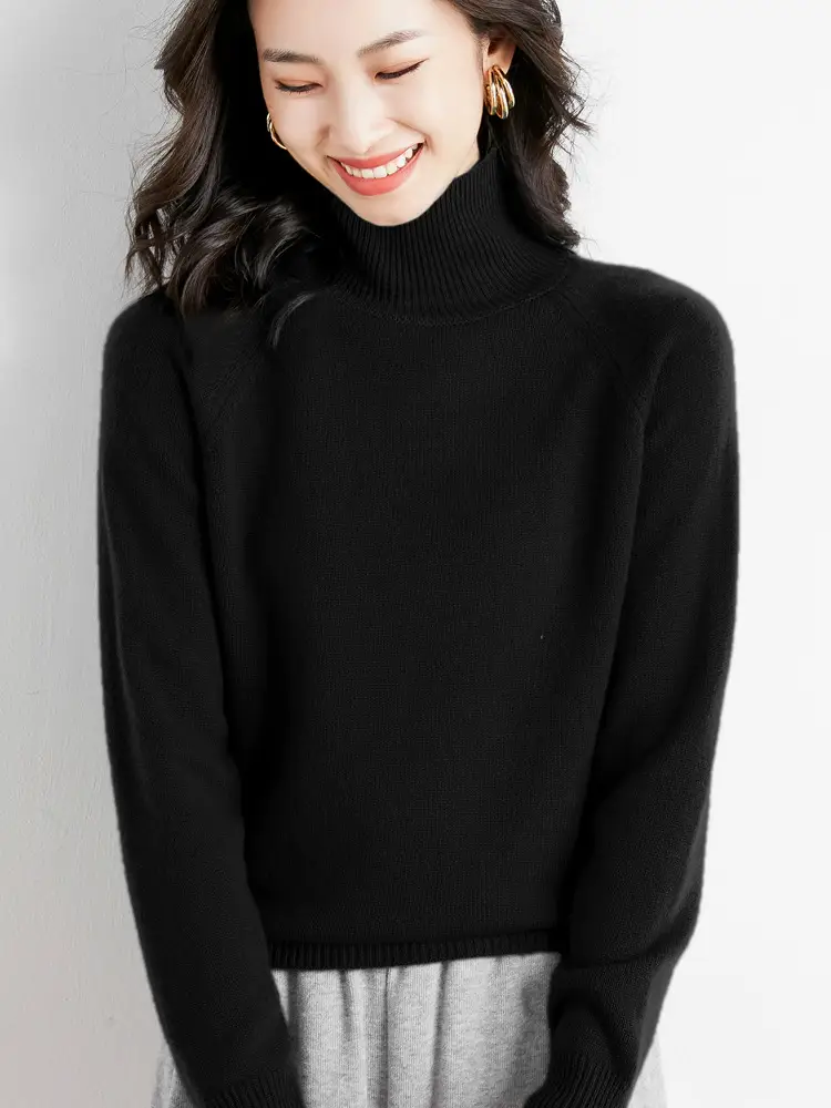 Women Grey Knit High Neck Sweater Winter - Image 6