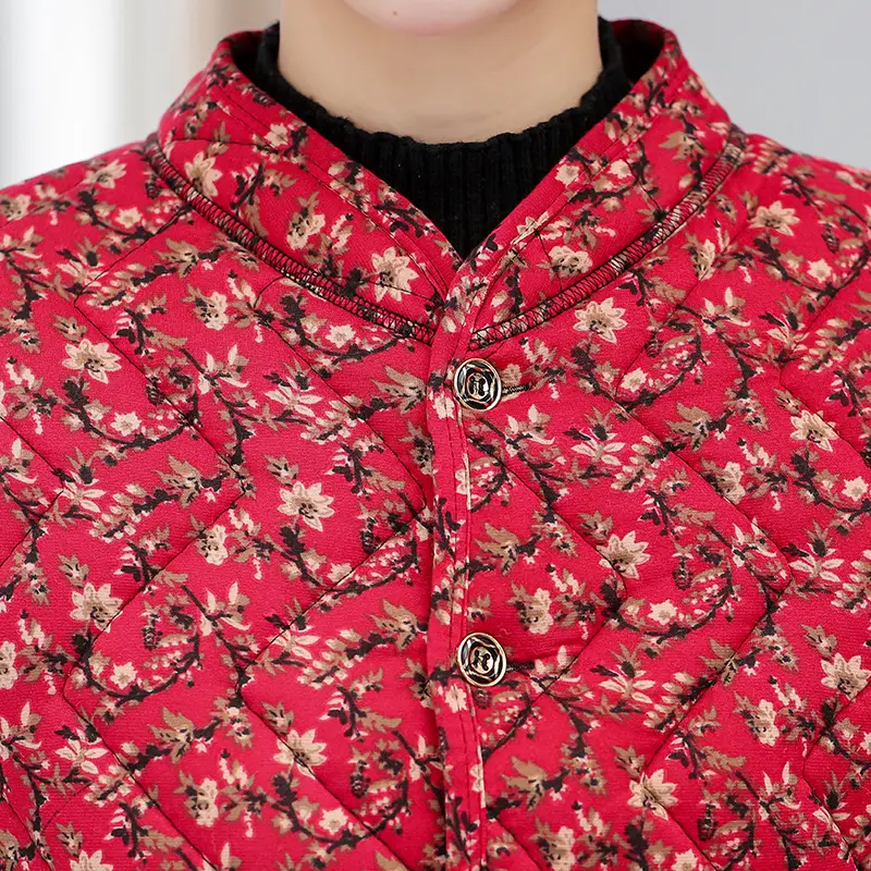 Red Floral Mid-Sleeve Vest for Women Winter Warm - Image 11