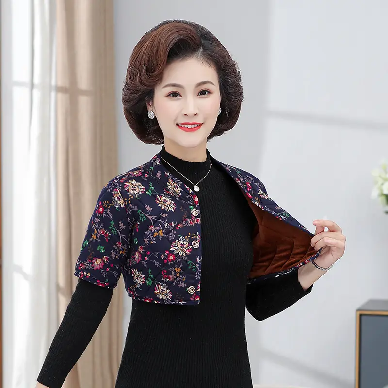 Red Floral Mid-Sleeve Vest for Women Winter Warm - Image 2