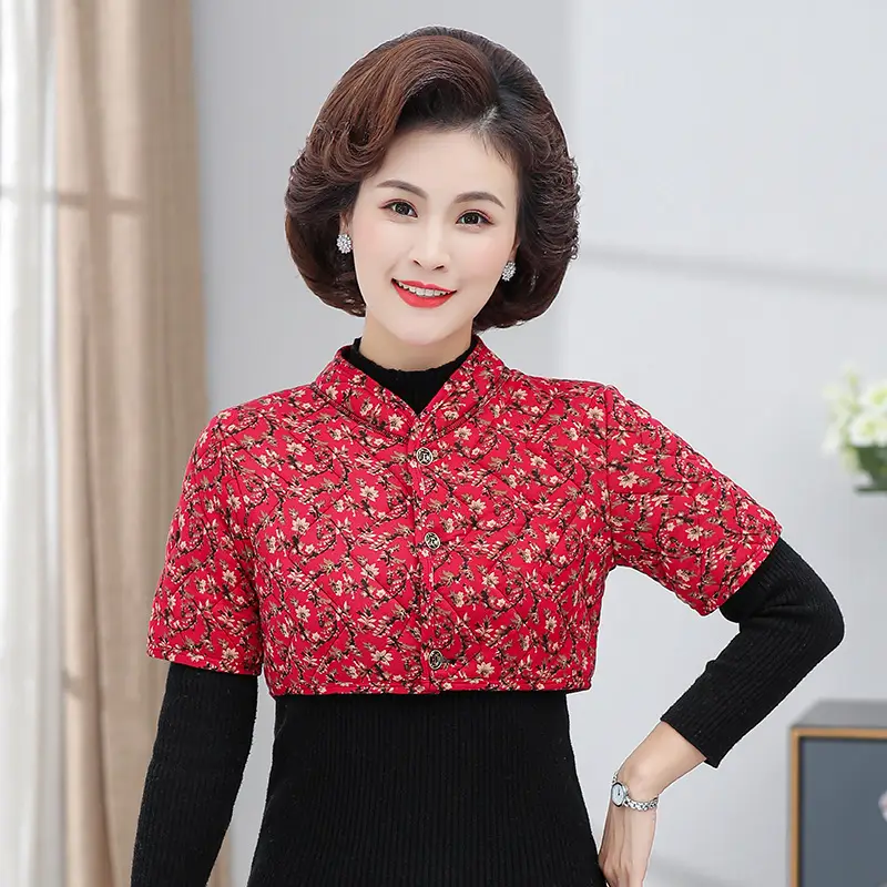 Red Floral Mid-Sleeve Vest for Women Winter Warm - Image 3