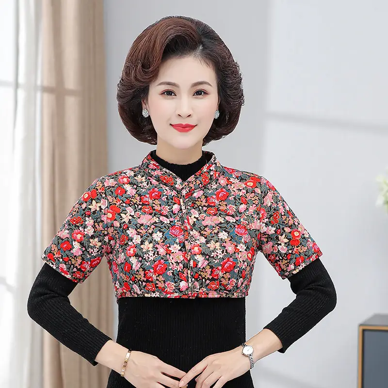 Red Floral Mid-Sleeve Vest for Women Winter Warm - Image 4