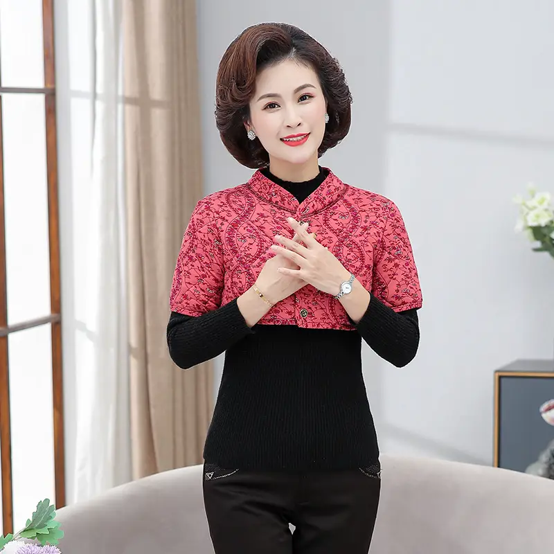 Red Floral Mid-Sleeve Vest for Women Winter Warm - Image 6