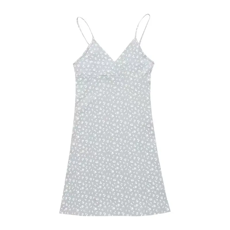 Women V-Neck Spaghetti Strap Dress White Floral Summer 2025 - Image 13