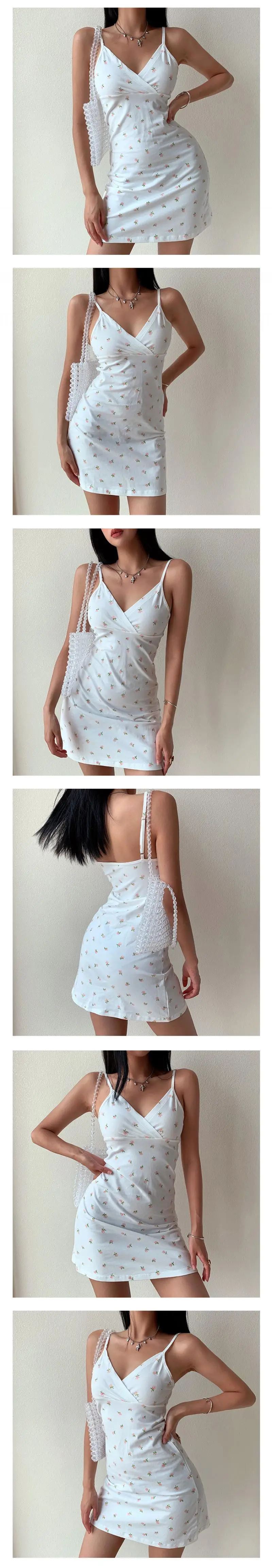 Women V-Neck Spaghetti Strap Dress White Floral Summer 2025 — feature 12