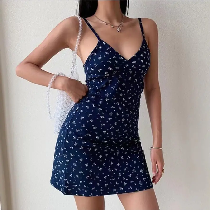 Women V-Neck Spaghetti Strap Dress White Floral Summer 2025 - Image 2