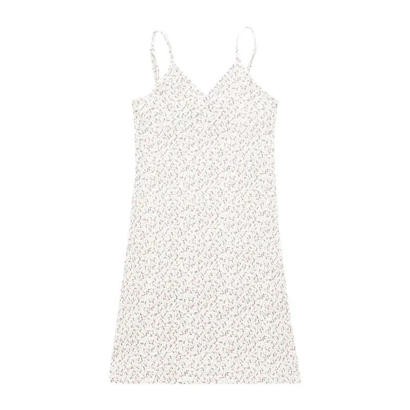 Women V-Neck Spaghetti Strap Dress White Floral Summer 2025 - Image 3
