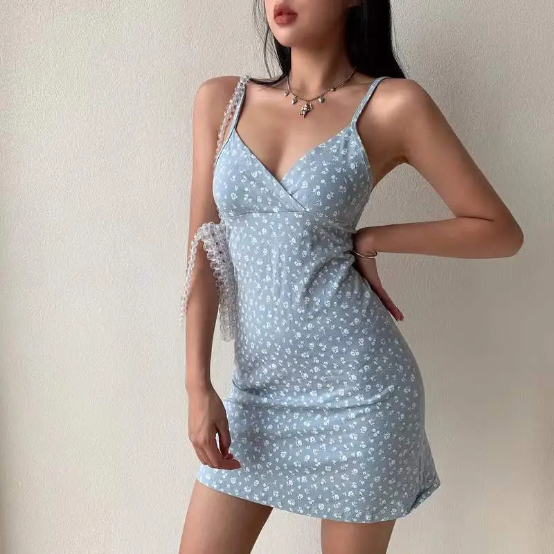 Women V-Neck Spaghetti Strap Dress White Floral Summer 2025 - Image 4