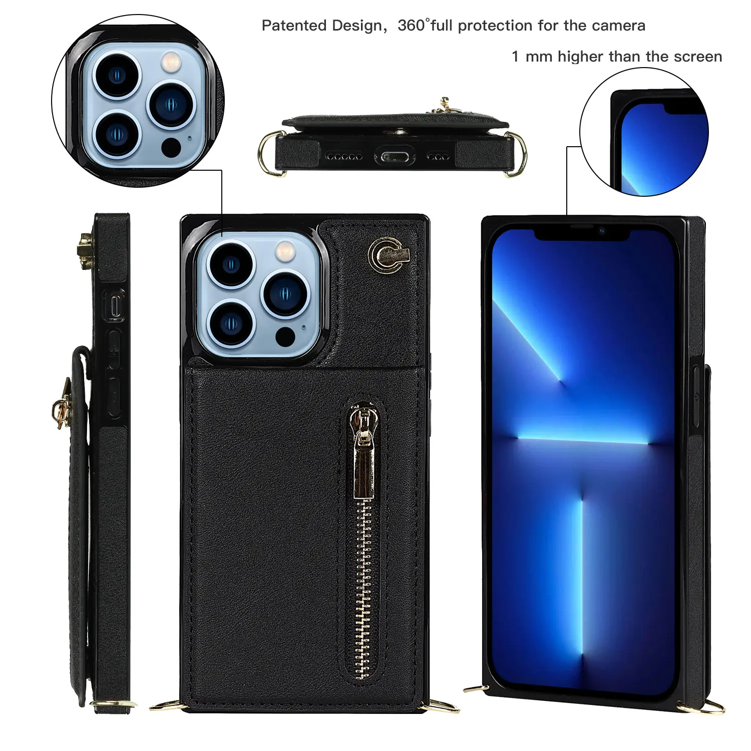 iPhone 17 Pro Max Crossbody Zipper Phone Case Leather Green - Image 2