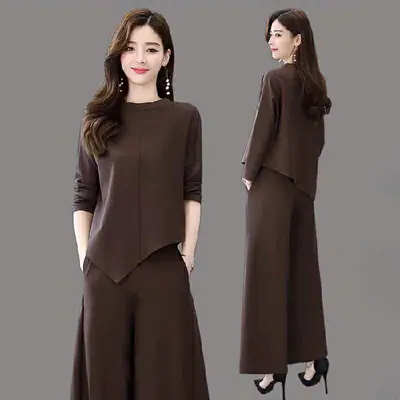 Women's Grey Wide Leg Pants Casual Suit 2021 - Image 3