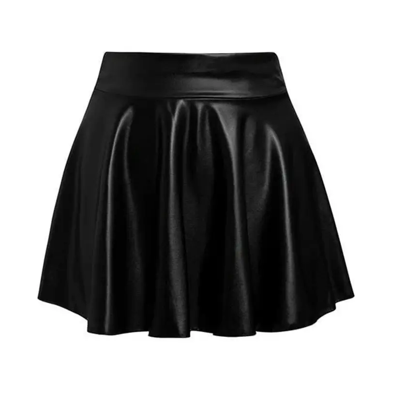 Women's Green Pleated Leather Skirt Large Size - Image 6