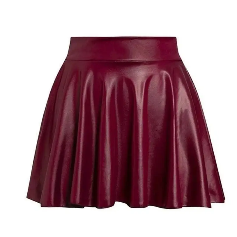 Women's Green Pleated Leather Skirt Large Size - Image 7