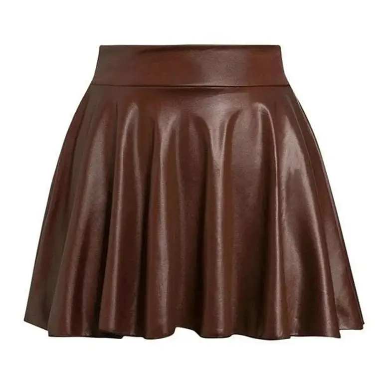 Women's Green Pleated Leather Skirt Large Size - Image 9