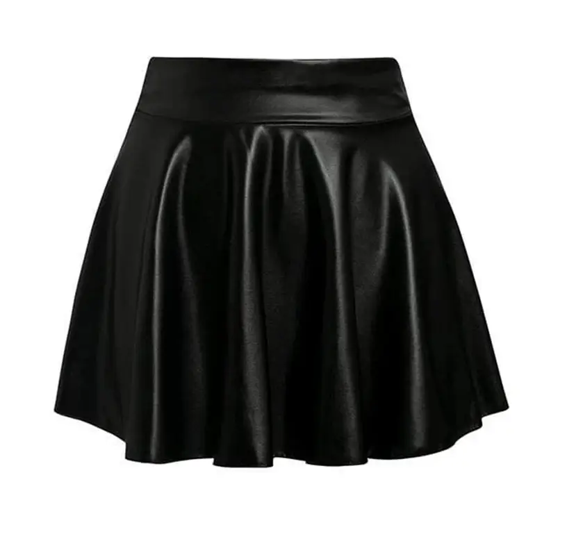 Women's Green Pleated Leather Skirt Large Size - Image 2