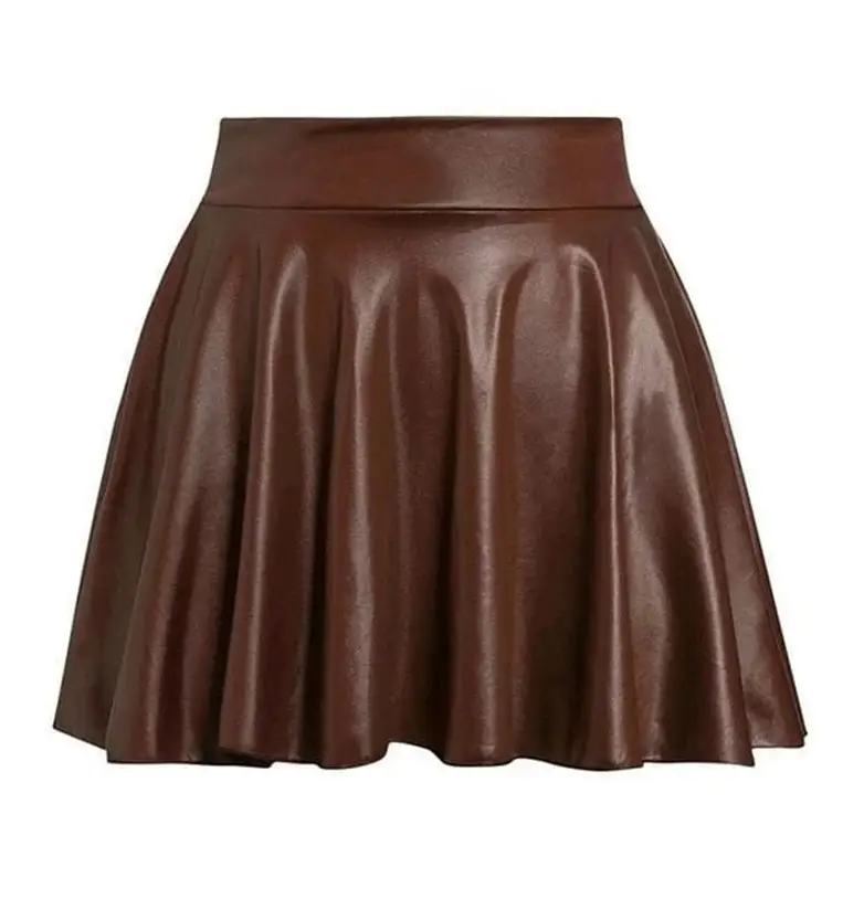 Women's Green Pleated Leather Skirt Large Size - Image 4