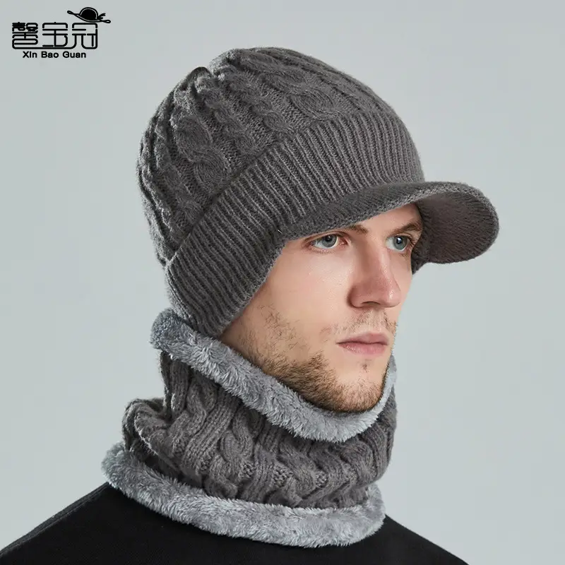 Men's Black Fleece Lined Winter Beanie with Neck Warmer - Image 2