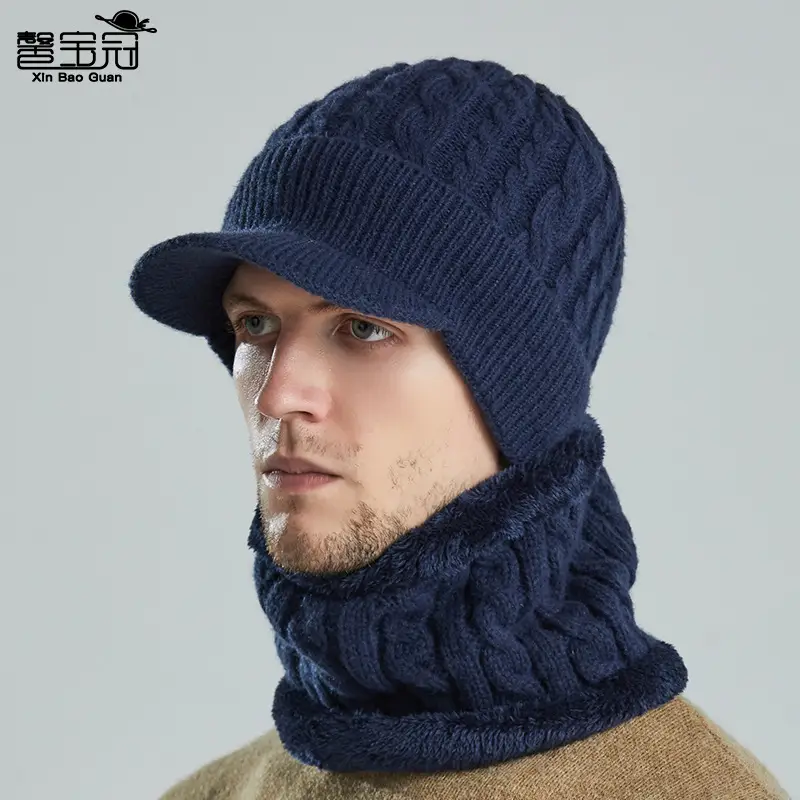 Men's Black Fleece Lined Winter Beanie with Neck Warmer - Image 3