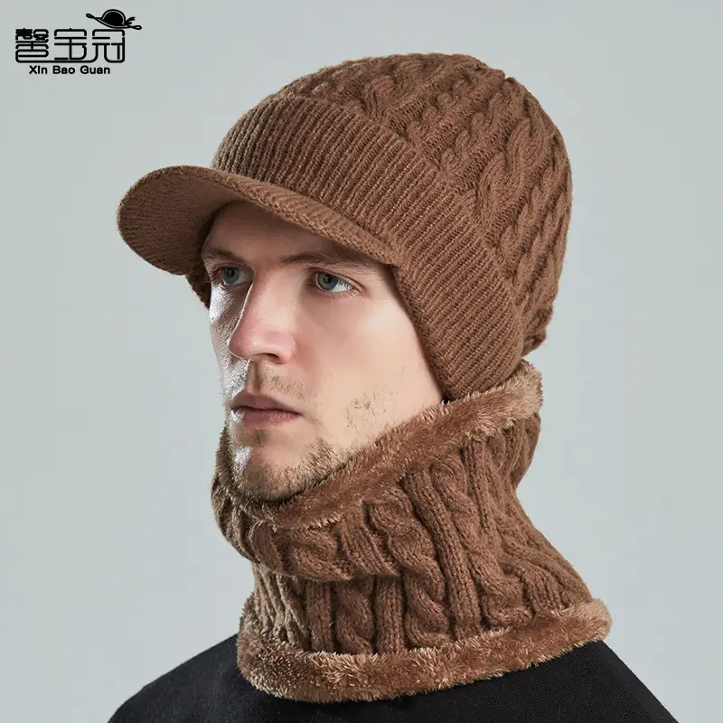 Men's Black Fleece Lined Winter Beanie with Neck Warmer - Image 4