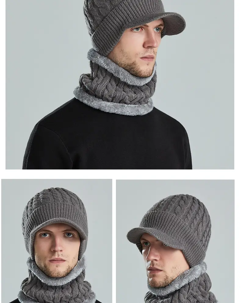 Men's Black Fleece Lined Winter Beanie with Neck Warmer — feature 10
