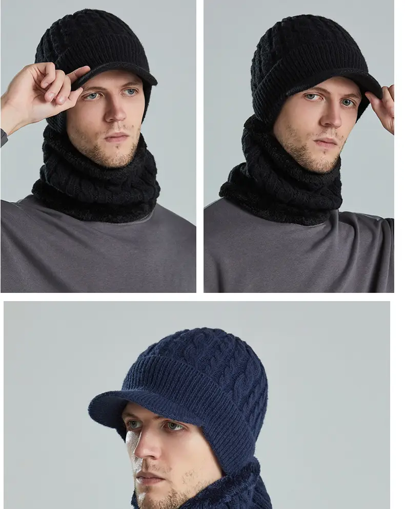 Men's Black Fleece Lined Winter Beanie with Neck Warmer — feature 12