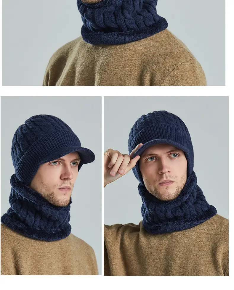 Men's Black Fleece Lined Winter Beanie with Neck Warmer — feature 13