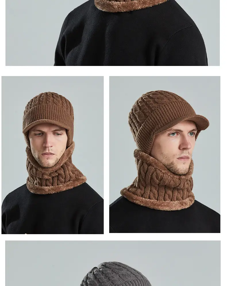 Men's Black Fleece Lined Winter Beanie with Neck Warmer — feature 9