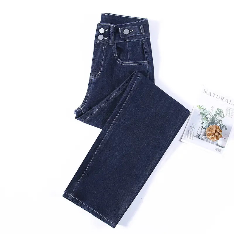 Dark Blue High-Waisted Straight Leg Jeans for Women 2026
