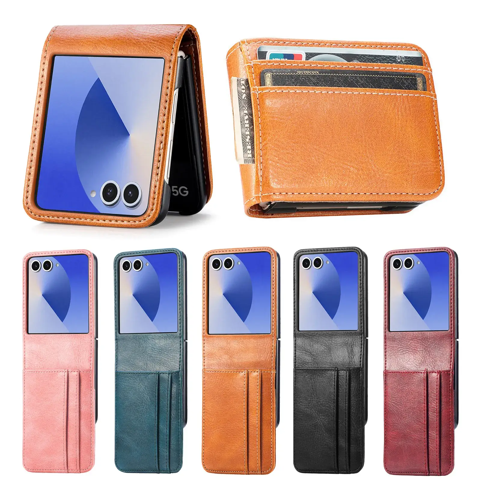 Black Leather Stacked Mobile Phone Case with Wallet Function - Image 6