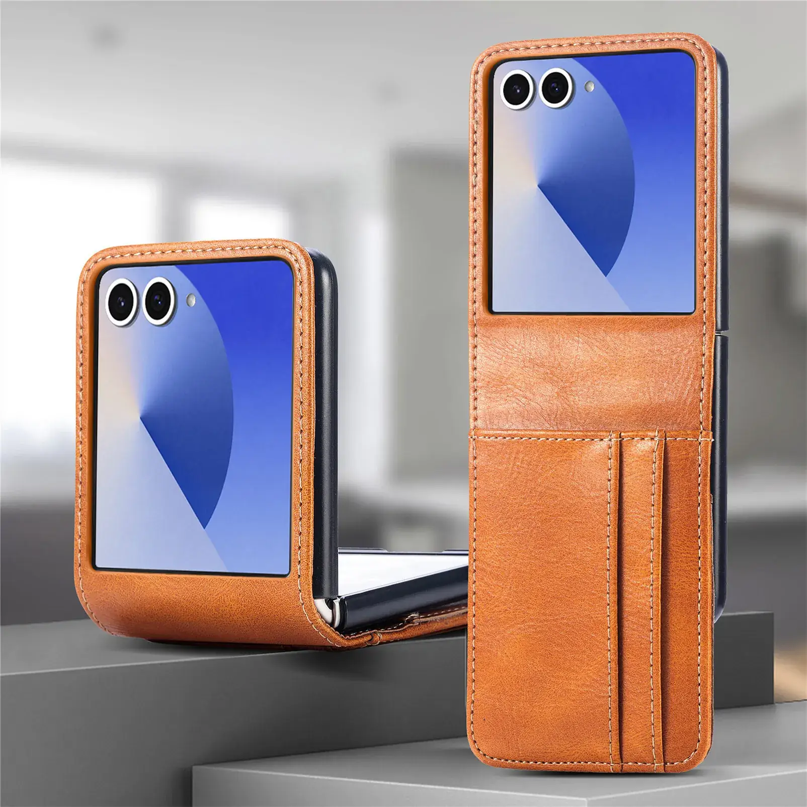 Black Leather Stacked Mobile Phone Case with Wallet Function - Image 2