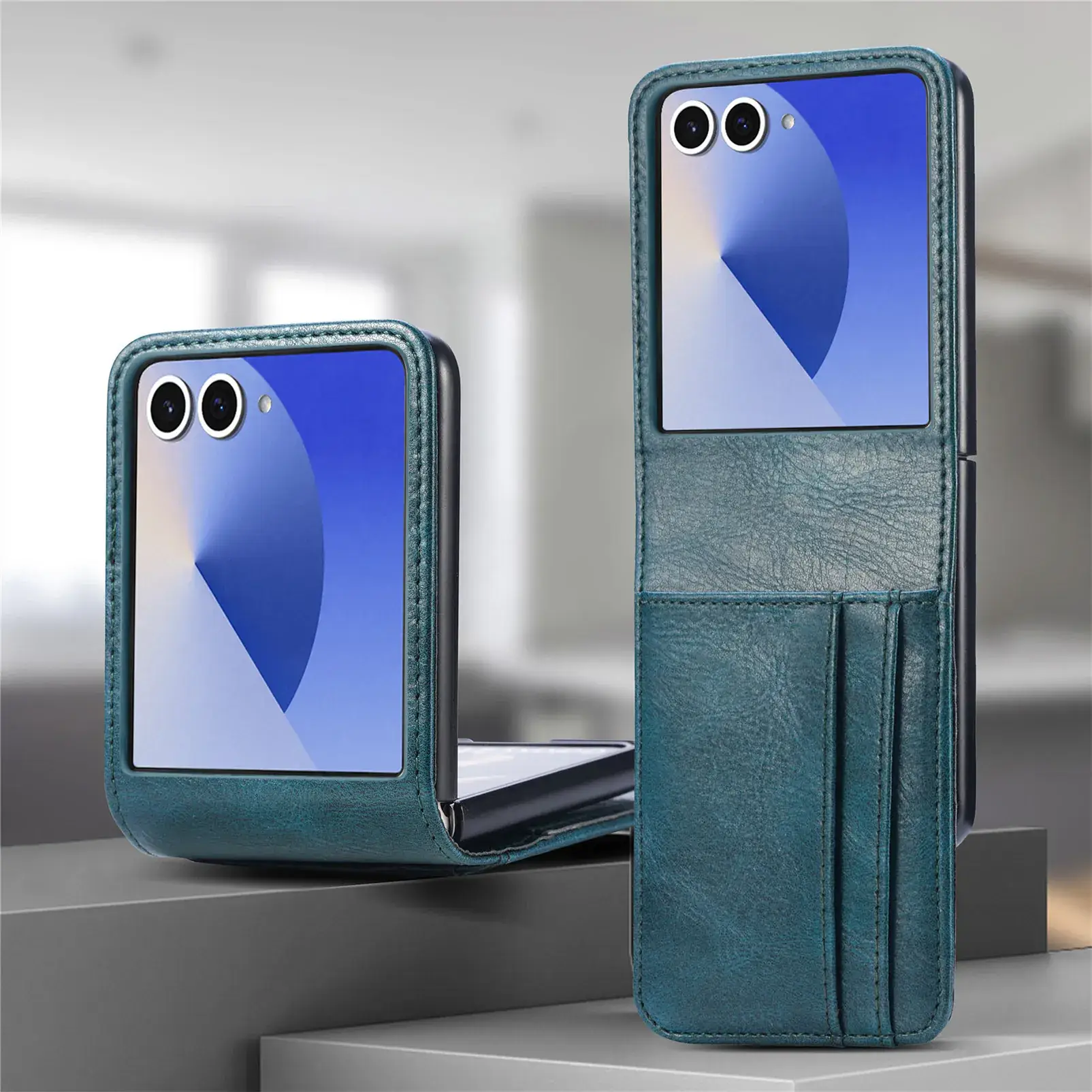 Black Leather Stacked Mobile Phone Case with Wallet Function - Image 3
