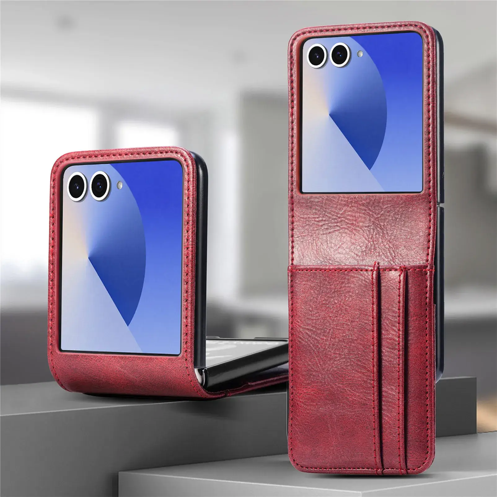 Black Leather Stacked Mobile Phone Case with Wallet Function - Image 4