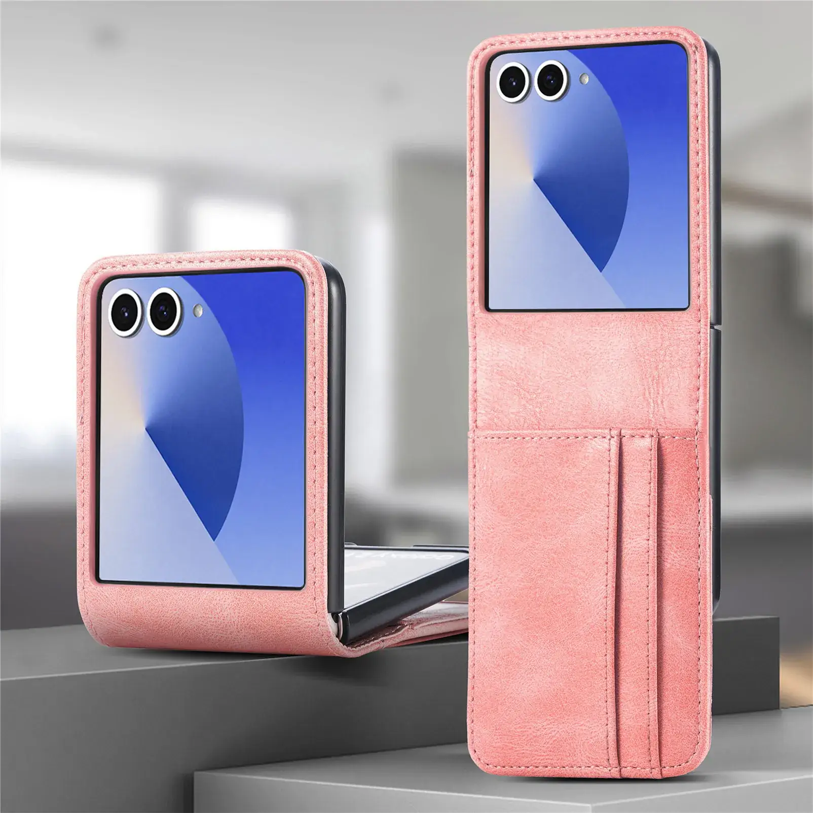 Black Leather Stacked Mobile Phone Case with Wallet Function - Image 5
