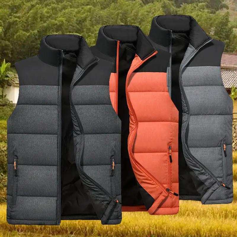 Men's Black Vertical Collar Puffer Vest Medium - Image 4